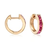 Ross-simons Square-cut Ruby Huggie Hoop Earrings In 14kt Yellow Gold In Red