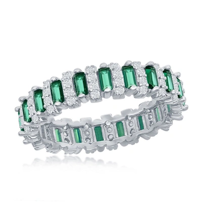 Simona Sterling Silver Round & Baguette Eternity Band Ring - Emerald Cz In Green