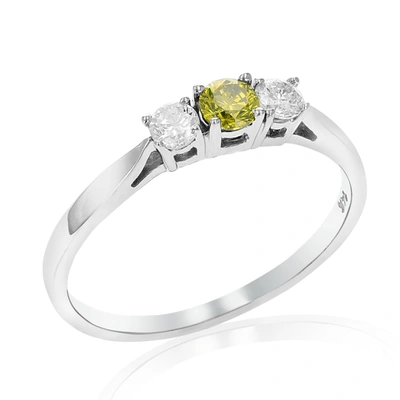 VIR JEWELS 1/2 CTTW 3 STONE YELLOW AND WHITE DIAMOND ENGAGEMENT RING 14K WHITE GOLD