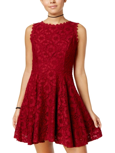 City Studio Juniors Womens Lace Fit & Flare Party Dress In Red