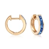 Ross-simons Square-cut Sapphire Huggie Hoop Earrings In 14kt Yellow Gold In Blue