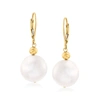 Ross-simons 13-14mm Cultured Pearl Drop Earrings In 14kt Yellow Gold In White