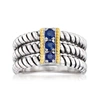 Ross-simons Sapphire 3-stone Ring In Sterling Silver With 14kt Yellow Gold In Blue