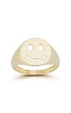 Ember Fine Jewelry 14k Gold Smiley Face Signet Ring In Multi