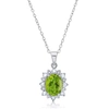 Max + Stone Sterling Silver Gemstone Oval Pendant Necklace With White Topaz Sunburst Halo 9mm X 7mm With 18 Inch In Green