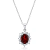 Max + Stone Sterling Silver Gemstone Oval Pendant Necklace With White Topaz Sunburst Halo 9mm X 7mm With 18 Inch In Multi