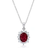Max + Stone Sterling Silver Gemstone Oval Pendant Necklace With White Topaz Sunburst Halo 9mm X 7mm With 18 Inch In Pink