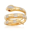 Ross-simons Diamond Snake Wrap Ring With Garnet Accents In 18kt Gold Over Sterling In White