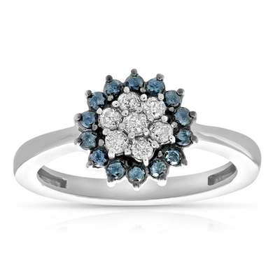 Vir Jewels 1/2 Cttw Blue And White Diamond Cluster Composite Ring 10k White Gold