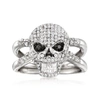 Ross-simons Black And White Diamond Skull Ring In Sterling Silver In White