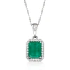 Ross-simons Emerald And . Diamond Pendant Necklace In 14kt White Gold In Multi