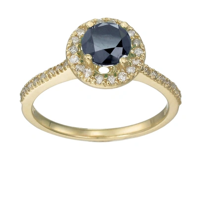 Vir Jewels 1.50 Cttw Black Diamond Engagement Ring 10k Yellow Gold Halo Design Prong Bridal