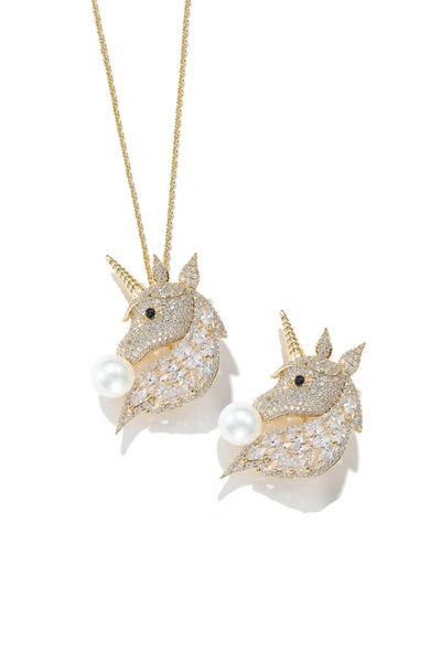 Classicharms Gold Pave Unicorn Brooch And Necklace Set In Yellow
