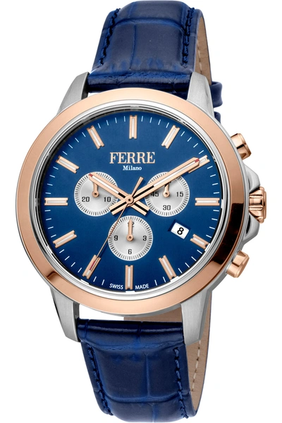 Ferre Milano Classic Mens Chronograph Quartz Watch Fm1g153l0041 In Blue / Gold Tone / Rose / Rose Gold Tone