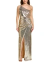 Halston Adriana One-shoulder Sequin Gown In White
