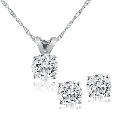 POMPEII3 DIAMOND SOLITAIRE NECKLACE & STUDS EARRINGS SET 5/8 CARAT TW 14K WHITE GOLD