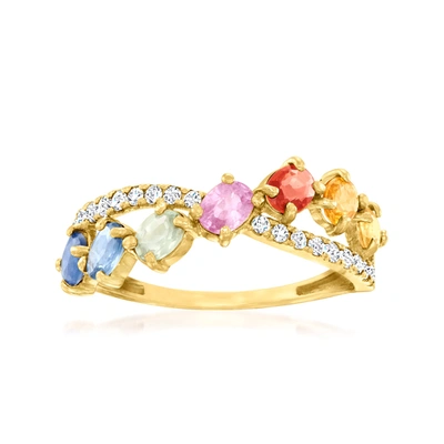 Ross-simons Multicolored Sapphire And . Diamond Crisscross Ring In 14kt Yellow Gold