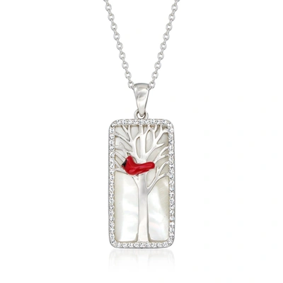 Ross-simons Mother-of-pearl And White Topaz Cardinal Pendant Necklace With Multicolored Enamel In Sterling Silve In Metallic
