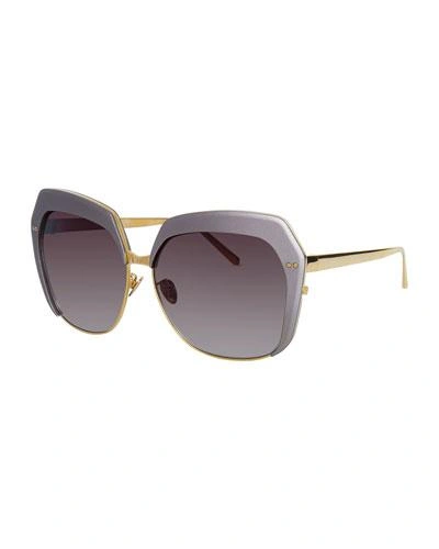 Linda Farrow Capped Oversized Butterfly Sunglasses, Gold/taupe