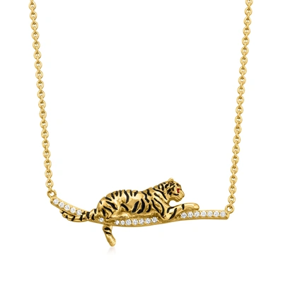 Ross-simons White Topaz And Black Enamel Tiger Bar Necklace With Ruby Accents In 18kt Gold Over Sterling In Multi