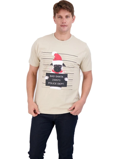 Denim And Flower Mens Santa Pug Crewneck Graphic T-shirt In Beige