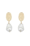 CLASSICHARMS MATTED GOLD SCULPTED OVERSIZED BAROQUE PEARL DROP EARRINGS