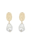 Classicharms Matted Gold Sculpted Oversized Baroque Pearl Drop Earrings In Gold