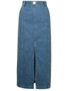 Patou Slit-detail Organic-denim Midi Skirt In Blue