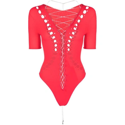 Poster Girl Cut-out Lace-up Bodysuit In Red