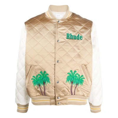 Rhude White & Tan St. Barts Bomber Jacket In Brown/neutrals