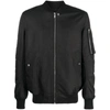 Rick Owens Zipped Bomber Jacket With Arm Pocket In Black Cotton In Black
