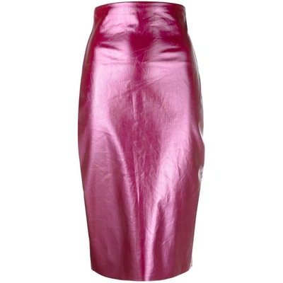 Rick Owens High-waisted Wax-coated Midi Skirt In Pink