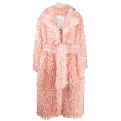 Rodebjer Tied-waist Faux-shearling Coat In Pink