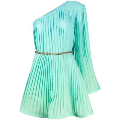 Rowen Rose Belted Pleated Dégradé Recycled-georgette Mini Dress In Green
