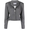 Rowen Rose Striped Shoulder-pads Blazer In Grey
