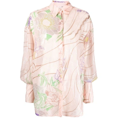 Sabina Musayev Floral-print Fitted Shirt Dress In Pink
