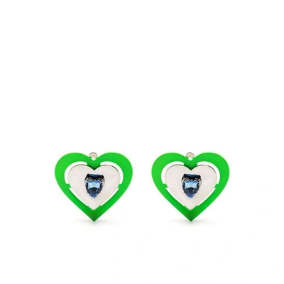 Safsafu Green Neon Heart Clip-on Earrings In Silver/green