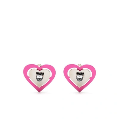 Safsafu Pink Neon Heart Clip-on Earrings In Silver/pink