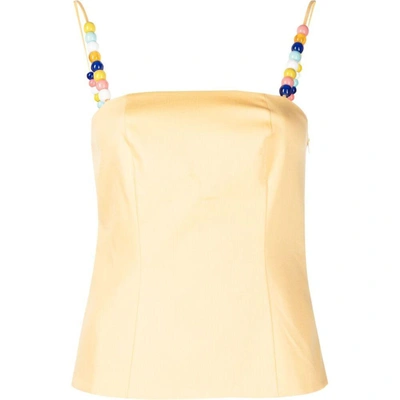 Siedres Bead-embellished Square-neck Top In Yellow