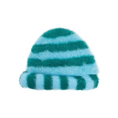 Sunnei Brushed-effect Striped Beanie In Blue/green