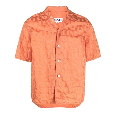 Sunnei Monogram-jacquard Cuban-collar Shirt In Orange