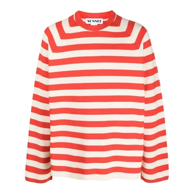 Sunnei Striped Cotton Sweatshirt In Red