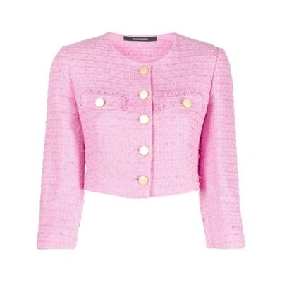 Tagliatore Cropped Tweed Jacket In Pink