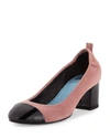 LANVIN NUBUCK CUBE-HEEL CAP-TOE PUMP, MEDIUM PINK/BLACK,PROD202811239