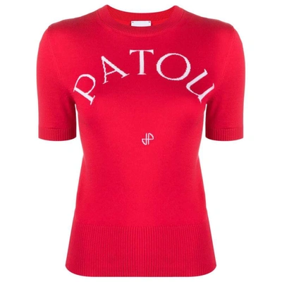 Patou Intarsia Knit-logo Knitted Top In Red