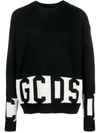 Gcds Logo Intarsia-knit Crew-neck Jumper In Black