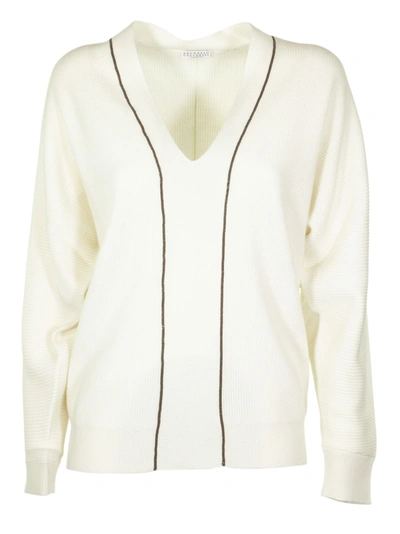 Brunello Cucinelli Ribbed Knit Sweatshirt In White