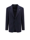 Tagliatore Wool Blend Blazer With Metal Brooch In Blue