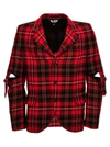 COMME DES GARCONS BLACK CHECK SINGLE-BREASTED BLAZER JACKETS RED