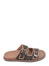 Fendi Canvas Feel Slippers With Adjustable Straps And Ff Motif Embroidery